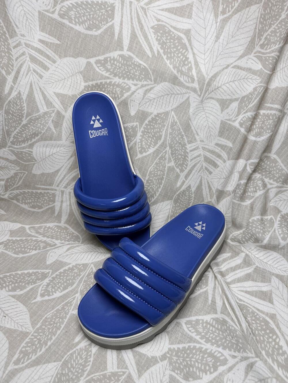 Cougar Women’s Size 7M Blue Platform Slide Sandals Chunky Comfort Slides